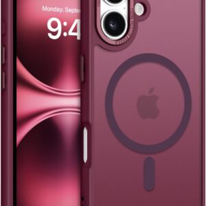 GaoBao Cover per iPhone 16 6,1″ [Compatibile con Magsafe] Custodia Opaco Magnetica Sottile e Traslucida, Protezione Antiurto e Antigoccia, Protettiva Anti-Improntaper (Bordeaux)