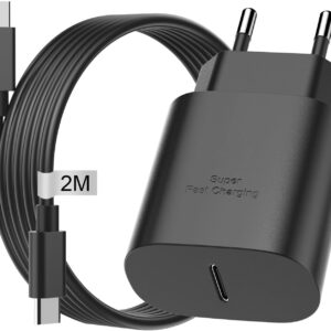 25W Caricatore USB C Rapido per Caricabatterie Samsung, Alimentatore USB C Spina Presa Tipo C Spinotto con 2M Cavo Caricatore per Samsung Galaxy S25 Ultra/S24/S23/S22/S21/S10/S9/A54 5G/A15