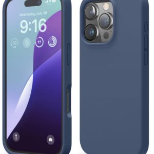 elago Cover Compatibile con iPhone 16 Pro – Custodia in Silicone Liquido Premium, Protettiva Completa, Antiurto, Sottile, Fodera in Microfibra Antigraffio (Blu Scuro)