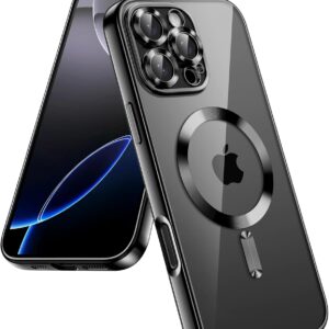 JETech Cover Morbido Trasparente per iPhone 16 Pro 6,3 Pollici, Obiettivo Fotocamera Protezione Completa, Compatibile con MagSafe Ricarica Wireless, Placcatura TPU Custodia (Nero)