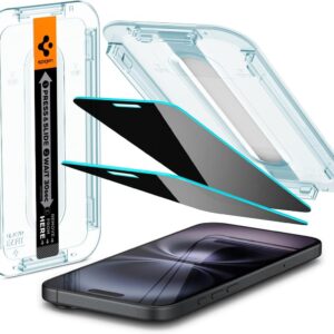 Spigen Glas.tR EZ Fit Vetro Temperato compatibile con iPhone 16, iPhone 15, 2 Pezzi, Anti-Spia, Protezione della Privacy, Durezza 9H Pellicola prottetiva