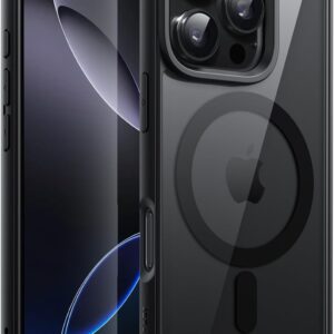 JETech Cover Magnetica per iPhone 16 Pro 6,3 Pollici Compatibile con MagSafe, Antiurto Paraurti Custodia, Solida Colore Opaco TPU Telaio, Anti-Graffio Retro Trasparente (Nero)