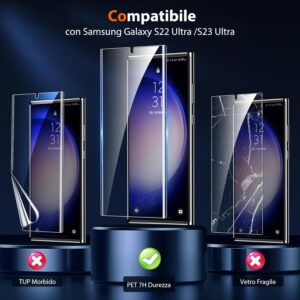 UniqueMe Pellicola Protettiva per Samsung Galaxy S23 Ultra/S22 Ultra, 2 Pezzi PET Pellicola, Auto Guarigione, HD Trasparente Protezione Schermo per Samsung S23 Ultra/S22 Ultra