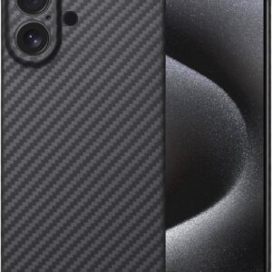 GIMENOHIG Custodia in fibra di carbonio aramidica ultra sottile e leggera per Apple iPhone 16, nero