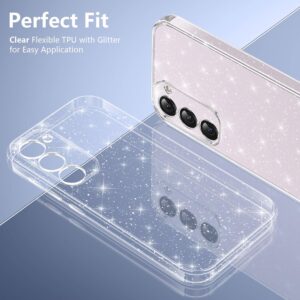 Votvloay Cover Glitter per Samsung Galaxy S23 5G 6,1” con 2 Pellicola Protettiva in Vetro Temperato, Aesthetic Brillantini Antiurto Custodia, Morbido TPU Silicone Case per Samsung S23 5G, Trasparente