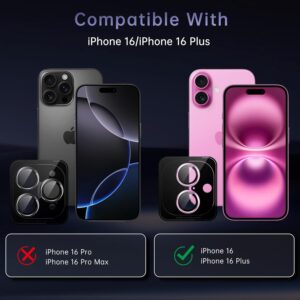 MiRowy Pellicola Fotocamera per iPhone 16/iPhone 16 Plus, 9H Vetro Temperato Copri Anello Individuale in Metallo Cámara Protector, HD Chiaro, Pellicola Protettiva Obiettivo Fotocamera, Rosa
