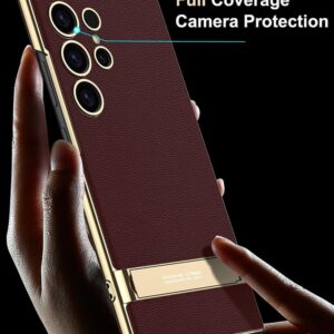 SOUTEM per Samsung Galaxy S23 Ultra Custodia Pelle Vegana con 4 Modalità Cavalletto Regolabile, Sottile Flessibile Morbida Presa Lusso Vegan Sottile Antiurto Cover per Samsung S23 Ultra(Rosso)