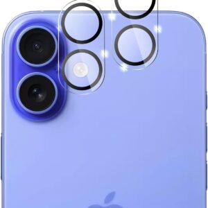 QUITECO Protezione Fotocamera per iPhone 16/16 Plus [2 Pezzi] Pellicola Vetrino Telecamera Posteriore Lente Camera