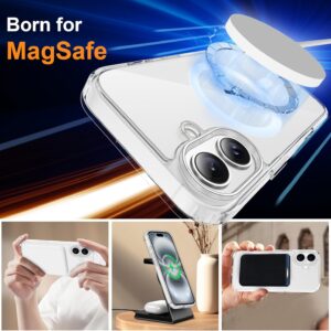 ORETECH Magnetica Cover per iPhone 16 Plus 6,7″ con 2 Vetro Temperato e 1 Vetro Fotocamera, Compatibile con MagSafe, Anti-Graffio Antiurto Ultra Sottile Hard PC Cover-Trasparente