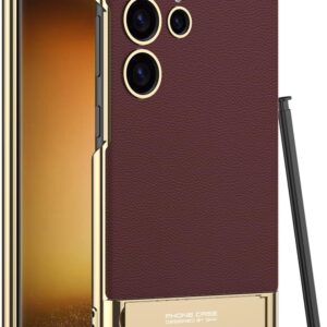 SOUTEM per Samsung Galaxy S23 Ultra Custodia Pelle Vegana con 4 Modalità Cavalletto Regolabile, Sottile Flessibile Morbida Presa Lusso Vegan Sottile Antiurto Cover per Samsung S23 Ultra(Rosso)