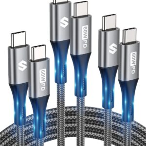 Silkland Cavo USB-C a USB-C [3Pezzi, 1M+1M+2M] 60W 20V/3A, PD3.0& QC 3.0 Cavo Ricarica Rapida Type-c a Type-c Nylon per iPad Pro/Air, iPad Mini 6, MacBook Pro/Air, Samsung Galaxy S23/S22/S21, Pixel