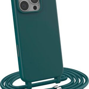 MyGadget Cover con Cordino per iPhone 16 Pro – Custodia con Corda – Case Opaca Antiurto | Bumper con Laccio | Tracolla – Practical Stylish – Verde Scuro