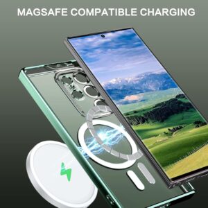 DUEDUE Cover Magnetica per Samsung Galaxy S23 Ultra 6.8″[Compatibile con MagSafe], Custodia Trasparente per Samsung S23 Ultra Case Sottile TPU Silicone Anti-Scivolo, Verde Alpino