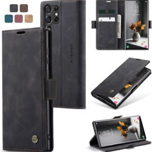 owlhold Cover Samsung S23 Ultra Custodia Magnetica Portafoglio Flip[Antiurtoo][Cavalletto][Carta Fessura] Cover Pelle per Samsung Galaxy S23 Ultra 5G -Nero