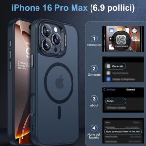 Beeasy Cover Magnetica per iPhone 16 Pro Max con Cavalletto,Custodia con 2 Pezzi Pellicola Vetro Temperato,Compatibile con Magsafe Militare Antiurto Sottile Protettiva Case,Traslucida Opaca Nero