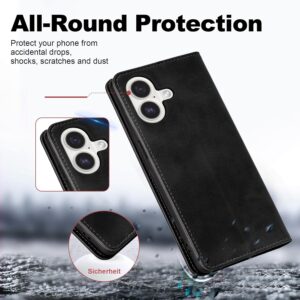 ZYIMOU Cover per iPhone 16, Custodia a Premium Pelle PU Portafoglio Flip Libro Libretto Caso [Protezione Completa] [Slot per Scheda] [Funzione di Supporto], Nero