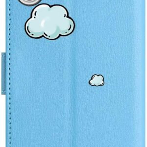 Nokverzy Custodia Pelle per iphone 16(6.1″) Cover Magnetica Porta Carte Cavalletto Antiurto Pieghevoli Portafoglio Flip Cover per iphone 16(6.1″) Pelle Libro con Cordini Gatti Nuvola Pattern Blu