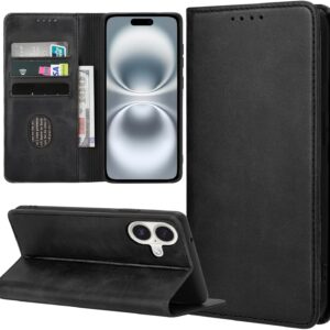 ZYIMOU Cover per iPhone 16, Custodia a Premium Pelle PU Portafoglio Flip Libro Libretto Caso [Protezione Completa] [Slot per Scheda] [Funzione di Supporto], Nero