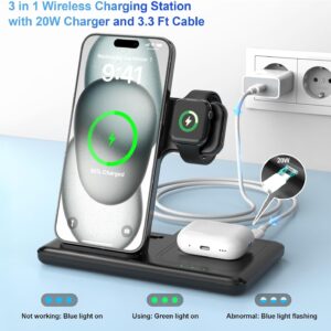 Caricatore Wireless Caricabatterie Magnetico – 3 in 1 Ricarica Base Senza Fili Stazione 15W Replacement for iPhone 16 15 14 13 12 11 Pro Max Plus, Watch Ultra 10 9, Earbuds con 20W Presa e 1M Tiuruku