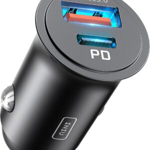 INIU Carica Batteria per Auto, 60W Total Presa Accendisigari USB C PD & QC 3.0 Fast Charging Caricabatterie, Caricatore Auto Compatibile con iPhone 16 15 14 13 12 Pro Max iPad Samsung S23 Tablet etc.