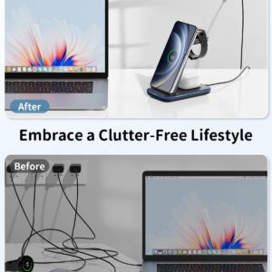 JoyGeek Caricatore Wireless per Samsung, Stazione Ricarica 3 in 1 per Samsung S25/S24/S23/S22/ZFlip/Fold, Caricabatterie Wireless per Galaxy Watch Ultra/7/6/5/4/3, Base Ricarica per Galaxy Buds-Nero