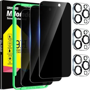 Milomdoi 3 Pezzi Vetro Temperato per iPhone 15 Pro Max Pellicola Privacy Accessori AntiSpy Protettivo 3 Pezzi Cover Protezione Pellicola Fotocamera per Apple iPhone 15 Pro Max, Custodia Friendly