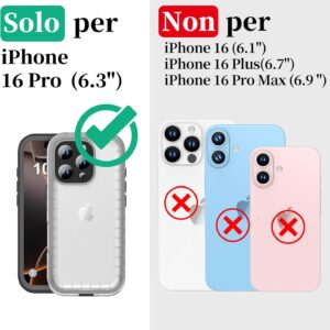 Cozycase Ultra Resistente Cover Per iPhone 16 Pro Impermeabile Antiurto IP68 Subacquea Antipolvere 360 Gradi Completa integrale Militare Rigida Rugged Custodia Anti Urto Protettiva Waterproof Case