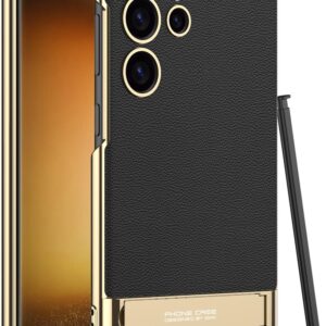 SOUTEM per Samsung Galaxy S23 Ultra Custodia Pelle Vegana con 4 Modalità Cavalletto Regolabile, Sottile Flessibile Morbida Presa Lusso Vegan Sottile Antiurto Cover per Samsung S23 Ultra(Nero)