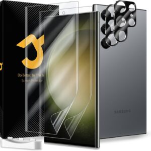 4 Pezzi Pellicola Protettiva per Samsung Galaxy S23 Ultra, 2 Pellicola Flessibile EPU, 2 Pezzi Vetro Temperato per S23 Ultra Fotocamera, Auto-guarigione, Compatibile ID Impronte Digitali, HD