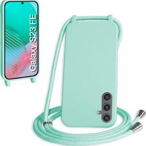 WenBaby Cover Compatible con Samsung Galaxy S23 FE,Cellulare Girocollo Custodia con Cordino TPU Corda Silicone Case Bumper per Samsung Galaxy S23 FE Custodia, Verde menta piperita