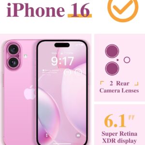 GVIEWIN Compatibile con iPhone 16 Custodia da 6,1”2024 con pellicola protettiva per schermo e Pellicola Protezione Fotocamera, antiurto protezione contro le cadute antigraffio, Sakura/Rosa