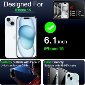 IMBZBK 4 Pezzi Vetro Temperato per iPhone 15 Pellicola Privacy Accessori AntiSpy Protettivo 4 Pezzi Cover Protezione Pellicola Fotocamera per Apple 15, Custodia Friendly