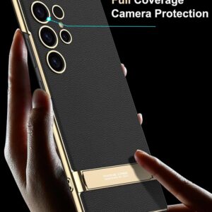 SOUTEM per Samsung Galaxy S23 Ultra Custodia Pelle Vegana con 4 Modalità Cavalletto Regolabile, Sottile Flessibile Morbida Presa Lusso Vegan Sottile Antiurto Cover per Samsung S23 Ultra(Nero)
