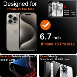 Milomdoi 3 Pezzi Vetro Temperato per iPhone 15 Pro Max Pellicola Privacy Accessori AntiSpy Protettivo 3 Pezzi Cover Protezione Pellicola Fotocamera per Apple iPhone 15 Pro Max, Custodia Friendly