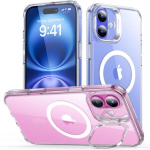 ESR Cover per iPhone 16 con Cavalletto, Magsafe Custodia con Halolock, Protezione di livello militare, Supporto ad anello per la fotocamera integrato,Trasparente