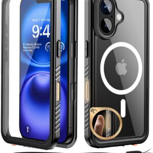 Beeasy Cover per iPhone 16 Impermeabile con MagSafe,[IP68 Waterproof] [Fotocamera/Schermo Protezione] 360 Militare Antiurto Custodia,Integrale Retro e Fronte Indistruttibile Subacquea Case