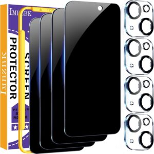 IMBZBK 4 Pezzi Vetro Temperato per iPhone 15 Pellicola Privacy Accessori AntiSpy Protettivo 4 Pezzi Cover Protezione Pellicola Fotocamera per Apple 15, Custodia Friendly