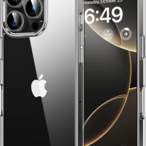 HOOMIL Cover per iPhone 16 Pro, Custodia Anti-Ingiallimento, Antiurto e Anti-Graffi, Retro Rigida Trasparente – Crystal Clear