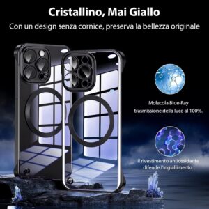 FAOMSEBS Senza Bordo Trasparente Cover per iPhone 16, Compatibile con MagSafe [Protettore per Lenti Fotocamera] (Sensazione di Metallo Nudo) Custodia Magnetico Sottile Case per iPhone 16 Cover 6,1”