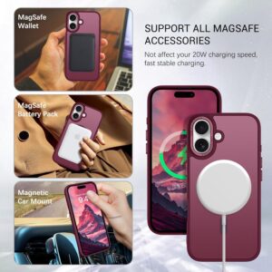 GaoBao Cover per iPhone 16 6,1″ [Compatibile con Magsafe] Custodia Opaco Magnetica Sottile e Traslucida, Protezione Antiurto e Antigoccia, Protettiva Anti-Improntaper (Bordeaux)