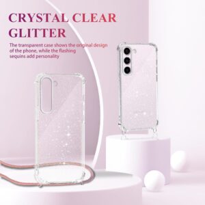Tikgue Cover per Samsung Galaxy S23 5G, Custodia con Cordino Silicone Glitter Brillantini Trasparente Morbida Cover con Collana Sottile Protettiva Bumper Antiurto TPU Case – oro rosa