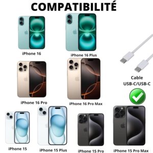 Cavo USB-C USB-C per iPhone 16/16 PLUS/16 PRO/16 PRO MAX/15/15 PLUS/15 PRO/15 PRO MAX – Cavo in nylon intrecciato 1 metro PHONILLICO