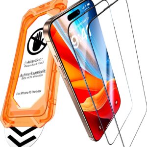 UniqueMe per iPhone 16 Pro Max Pellicola Protettiva – 2 Pezzi Pellicola Vetro Temperato per iPhone 16 Pro Max, Rimozione Automatica Della Polvere, Auto Guarigione, Installazione Facile e Veloce