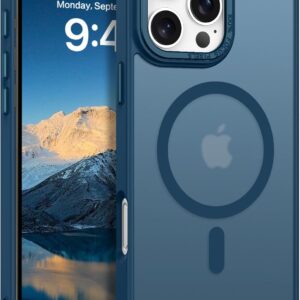 GUAGUA Cover Magnetico per iPhone 16 Pro, Compatibile con MagSafe, Custodia con Paraurti Antiurta da Telefono Labbra Rialzate Glassata Traslucida Opoca Anticaduta Protettivo Case, Blu
