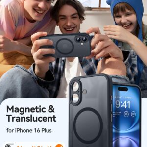 CANSHN Cover Magnetica per iPhone 16 Plus(6,7 Pollici), Compatibile con MagSafe, [Protezione Completa Della Fotocamera], Custodia Traslucida Opaca Protettiva Sottile Antiurto,Nero