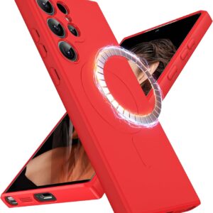 LeYi Cover per Samsung S23 Ultra Compatibile con Magsafe, Custodia Magnetica Silicone TPU Sottile Morbido Protettiva Case Antiurto con Fodera in Microfibra per Galaxy S 23 Ultra Rosso