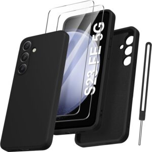 Qasyfanc Cover Protezione Fotocamera per Samsung Galaxy S23 FE con 2 Pezzi Vetro Temperato, Custodia Samsung S23 FE 5G Silicone Morbida, Antiurto, Sottile, Nero