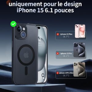 FLLAO Cover Magnetica per iPhone 15 Custodia e 2 Pellicole in Vetro Temperato, Cover iPhone 15 Compatibile con Magsafe, Custodia Traslucida Opaca Posteriore Sottile Antiurto Protettiva Case, Nero