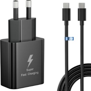 25W Caricabatterie rapido, Caricabatterie Type c per Samsung A15/A14/A13/A33/A34/A23/A53/ A52/ A54/A55/S23/S23+/S23 Ultra/ S22/ S21/M33/xiaomi/huawei/LG/Google/da 25W con cavo da 2M