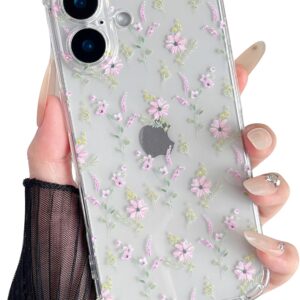 ZTOFERA Custodia per iPhone 16, custodia trasparente con motivo floreale carino per donne e ragazze, custodia sottile in TPU con 4 angoli, custodia per iPhone 16, fiore rosa
